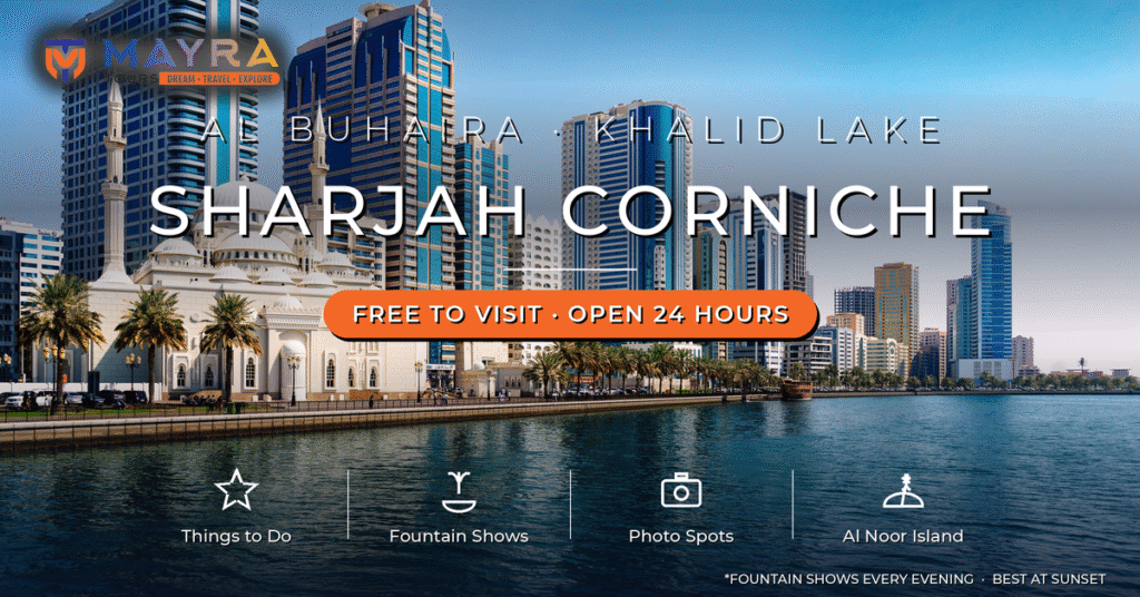 Sharjah Corniche Al Buhaira Khalid Lake - Things to Do, Fountain Shows, Photo Spots Guide by Mayra Tours