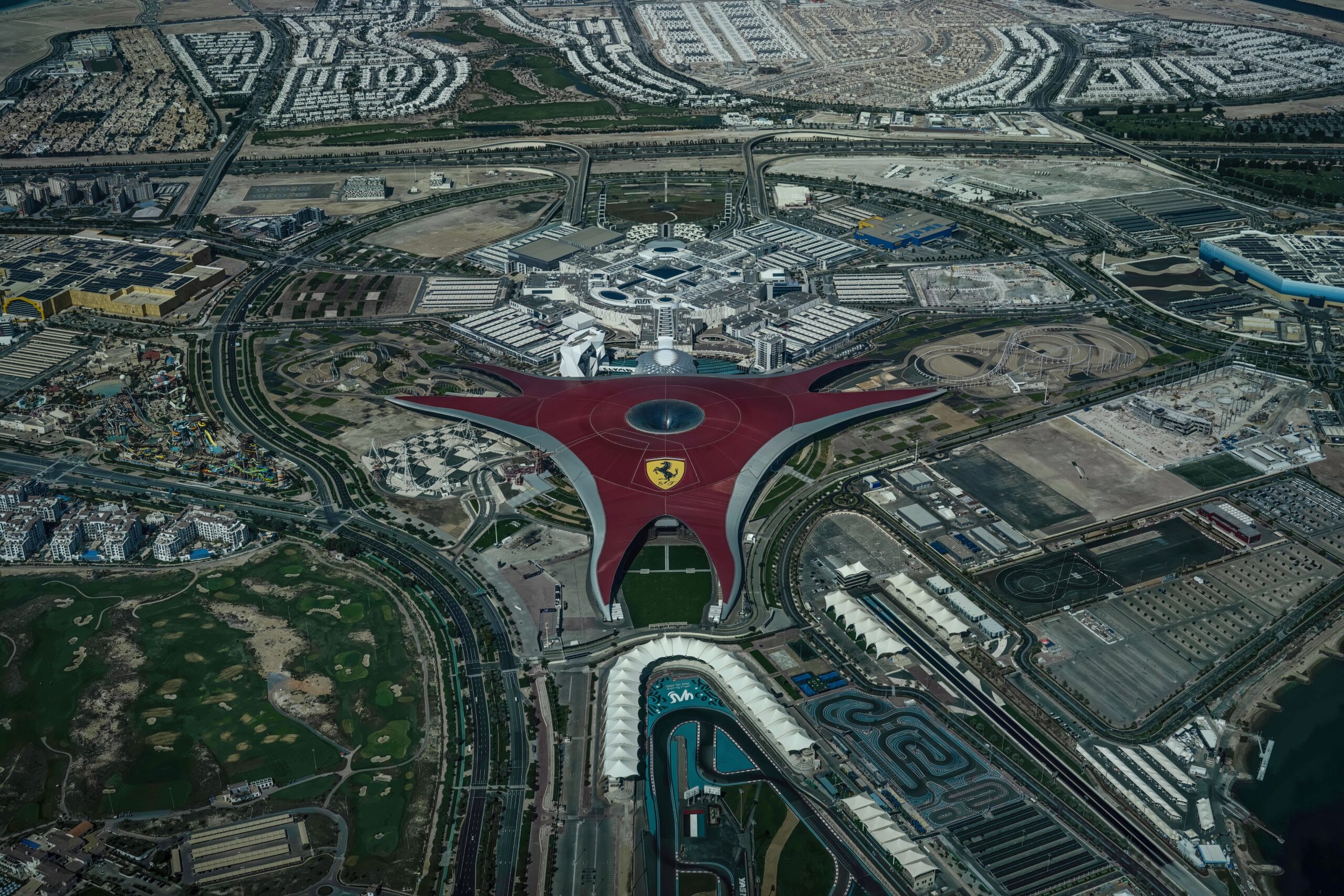 Ferrari World Abu Dhabi red roof structure on Yas Island