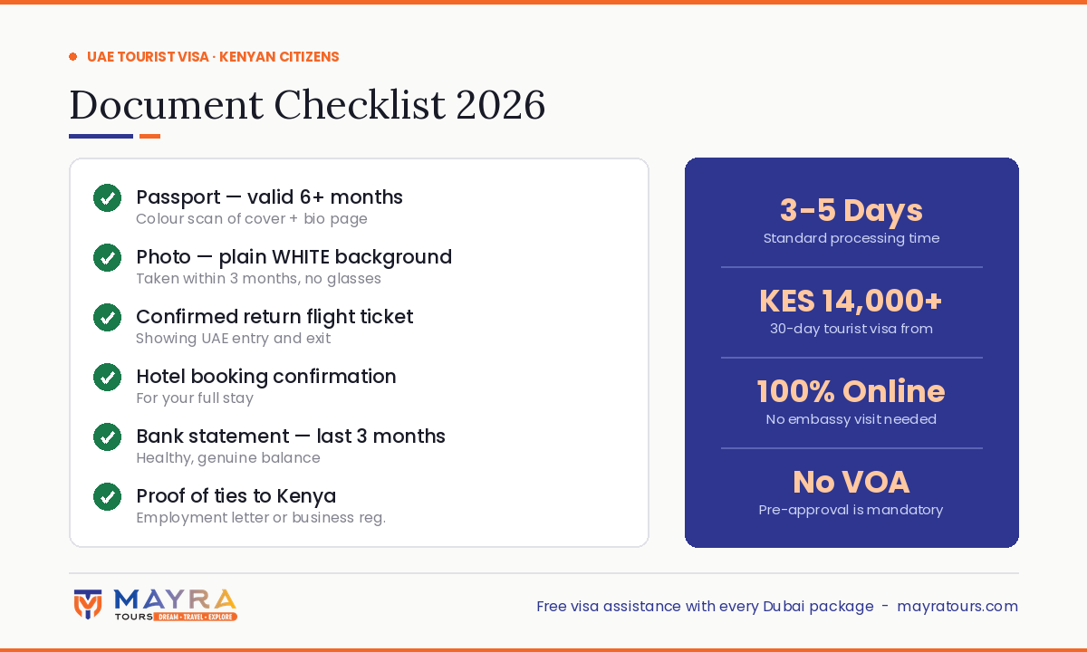 UAE tourist visa document checklist for Kenyan citizens 2026 - requirements and key facts by Mayra Tours