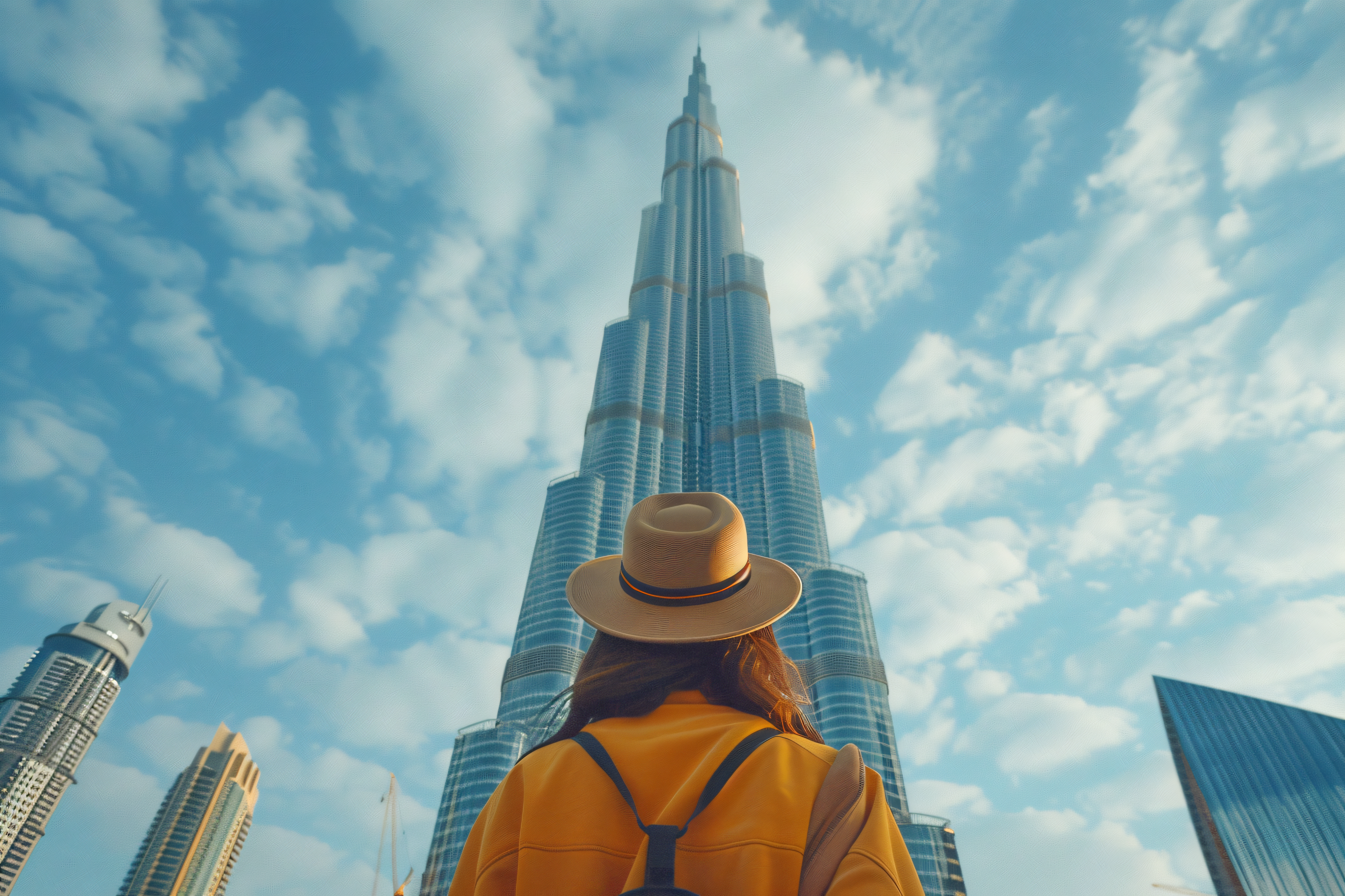 Panoramic Dubai skyline view from Burj Khalifa At The Top Level 125