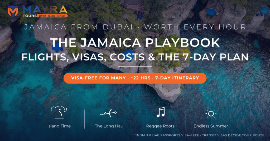 Aerial view of thatched cliffside cottages and turquoise snorkelling coves on Negril's West End, Jamaica - Jamaica from Dubai flights, visas, costs and 7-day itinerary guide by Mayra Tours
