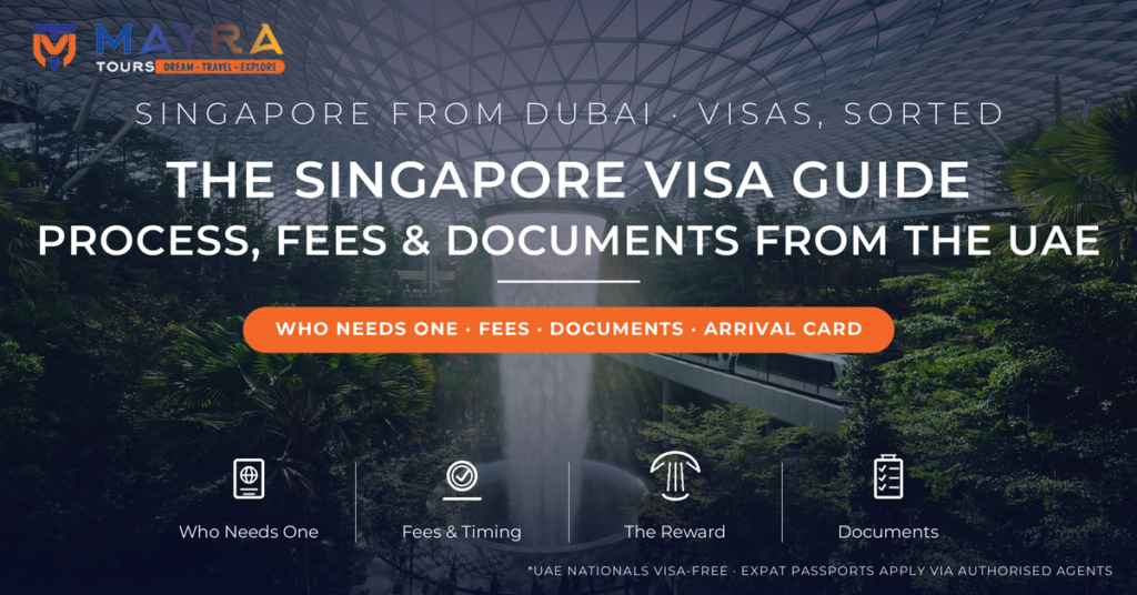 Jewel Changi Rain Vortex waterfall under the glass dome in Singapore - Singapore visa guide for UAE citizens and residents 2026 with process, fees and documents by Mayra Tours