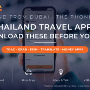 Hand holding a phone with a Thailand eSIM setup screen - Thailand travel apps guide 2026 with TDAC arrival card, Grab, LINE and money apps by Mayra Tours